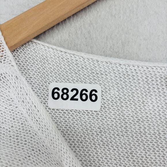 EILEEN FISHER Sweater L Organic Linen Short Sleeve Boat Neck Sheer White - Picture 12 of 12